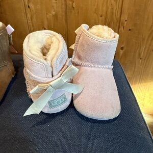 UGG Infant Pale Pink Suede Bow Booties